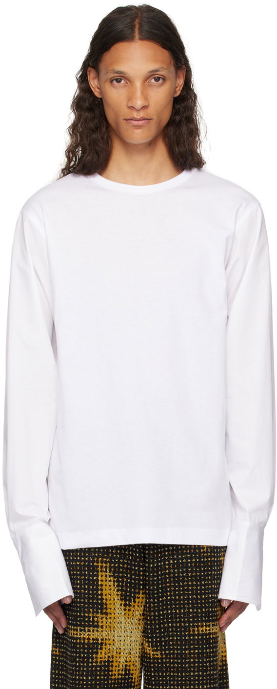 Футболка Dries Van Noten White Paneled Long Sleeve T-Shirt білий | 242-021108-9600