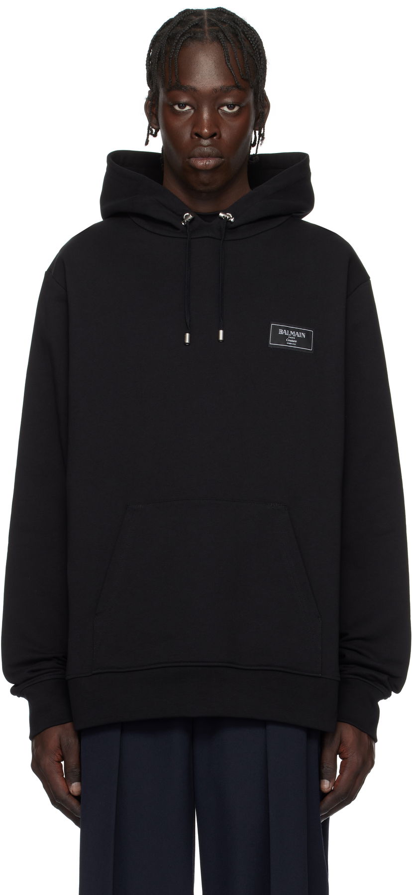 Світшоти Balmain Couture Label Black Hoodie чорний | EH1JT047BC91