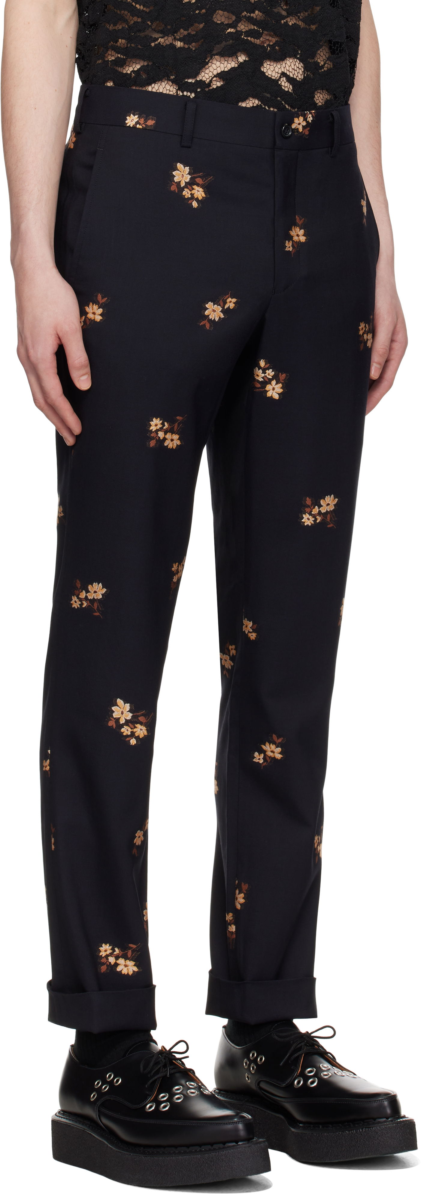 Штани Comme des Garçons Comme des Garçons Homme Plus Floral Embroidered Cropped Trousers чорний | PO-P013-051, 1