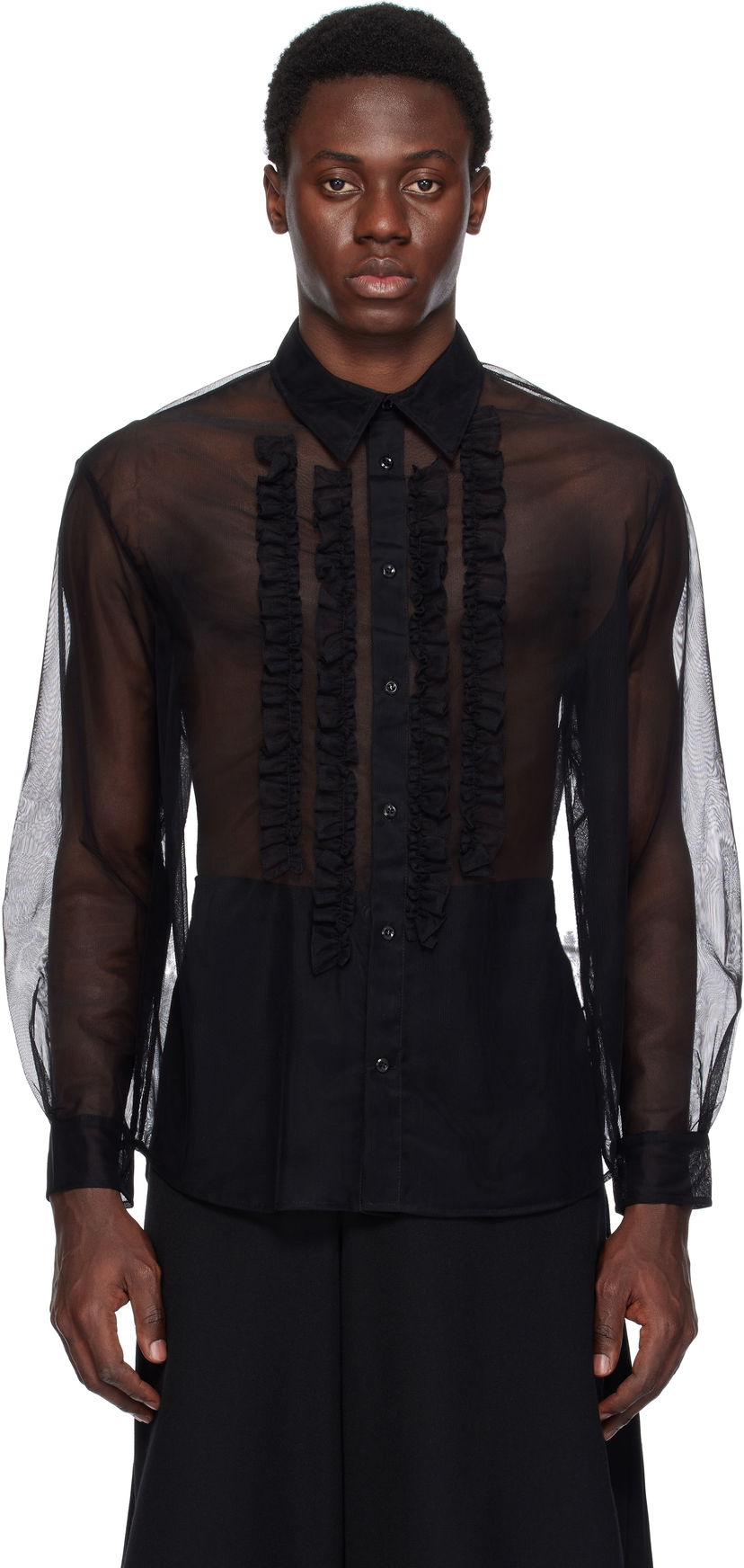 Сорочка Simone Rocha Simone Rocha Sheer Ruffle Bib Shirt чорний | 5241 0069