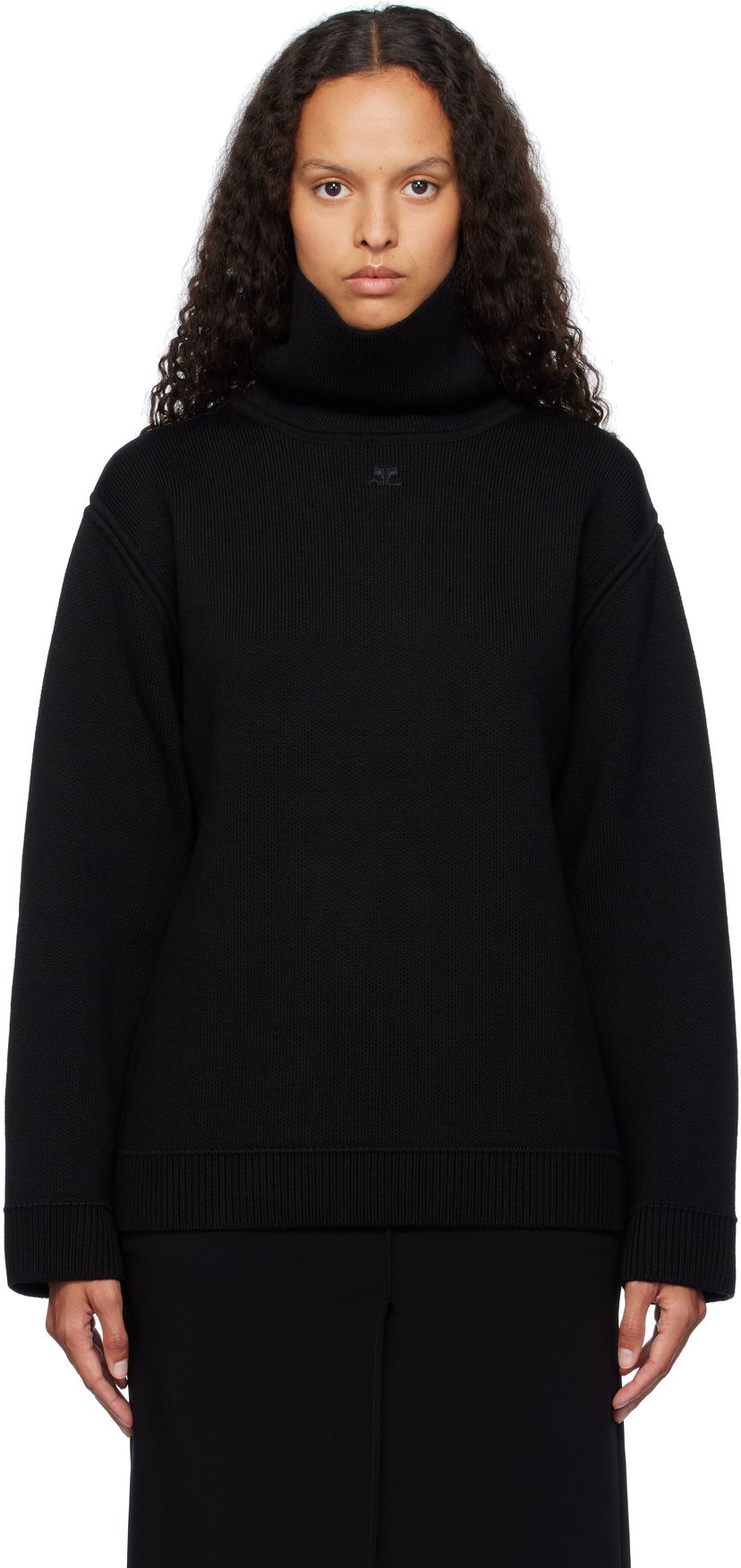 Cветр Courrèges Oversized Mockneck Knit Sweater чорний | 424MPU198FI0036