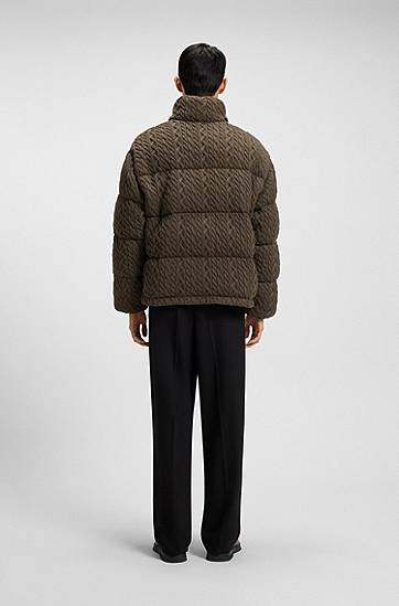Пуховик BOSS Puffer jacket with stand-up collar and cable-knit structure Зелений | 50546560, 1