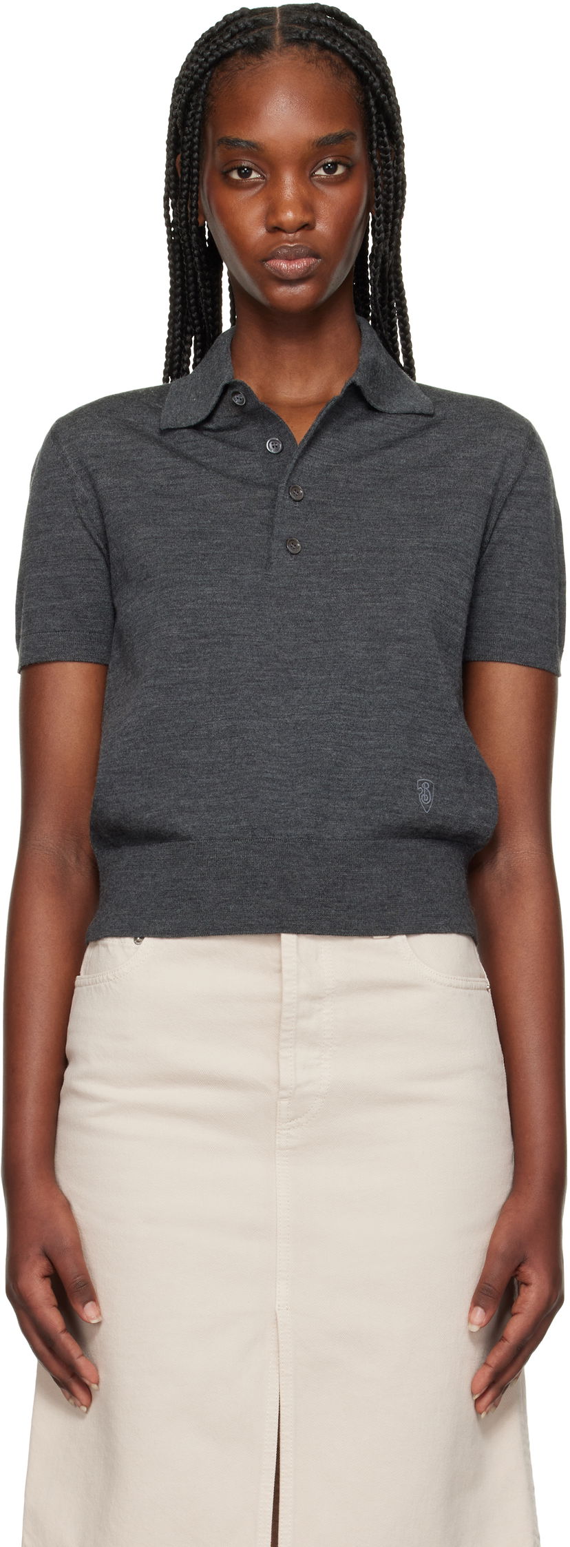 Сорочка поло Burberry Burberry Cropped Wool Polo Сірий | 8102096