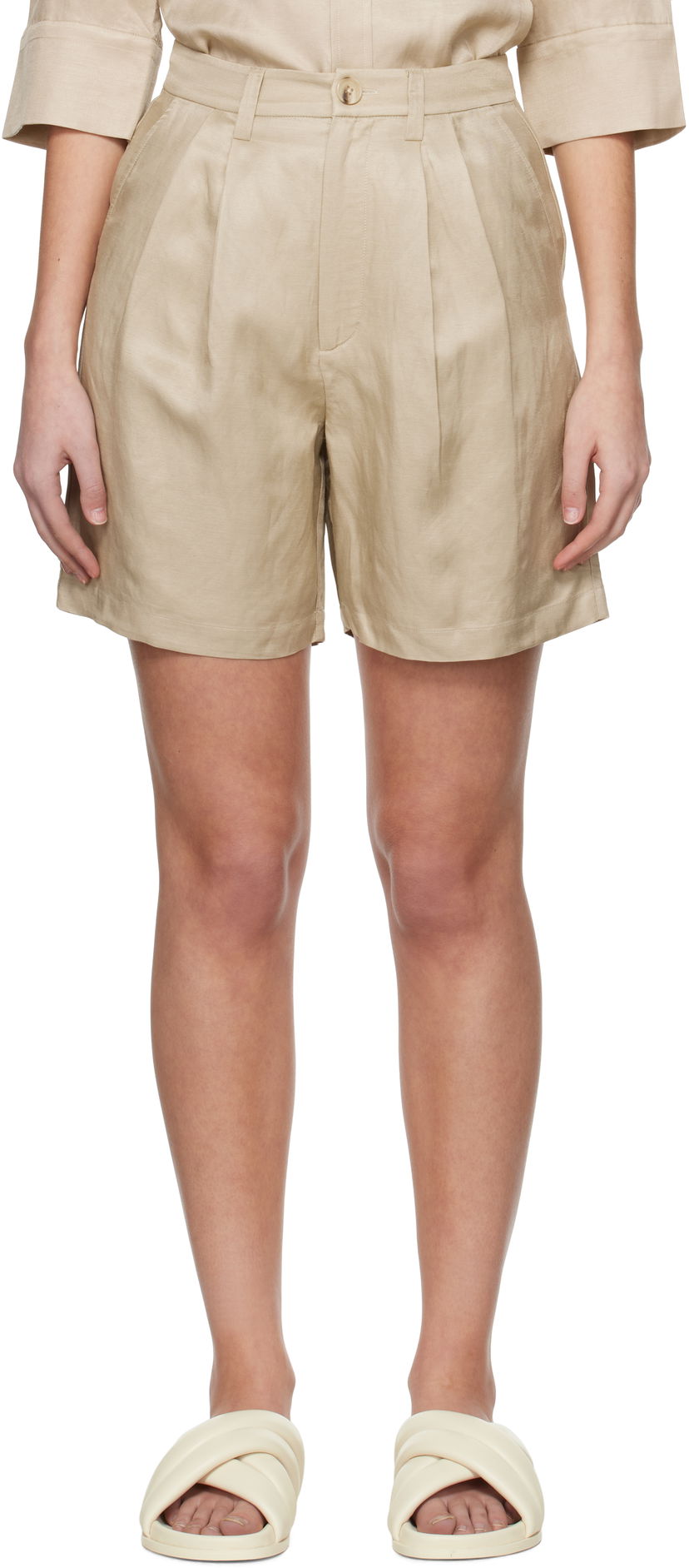 Шорти Anine Bing Anine Bing Carrie Pleated Linen Shorts бежевий | A-05-9356-OMA10