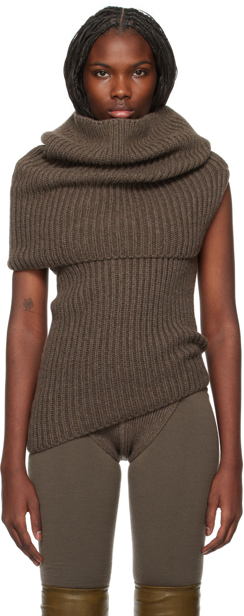 Cветр Rick Owens Ribbed Knit Turtleneck Top Коричневий | RO02D3673 HWS