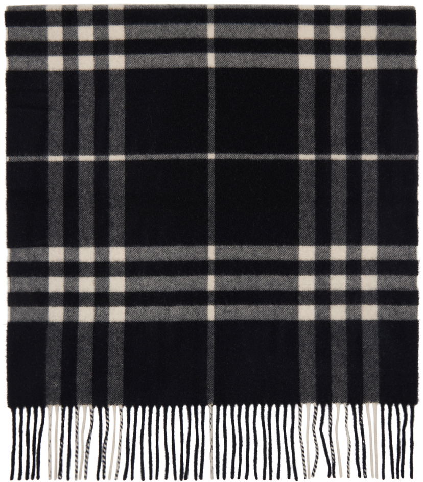 Одяг Burberry Black Wide Cashmere Check Scarf чорний | 8094739