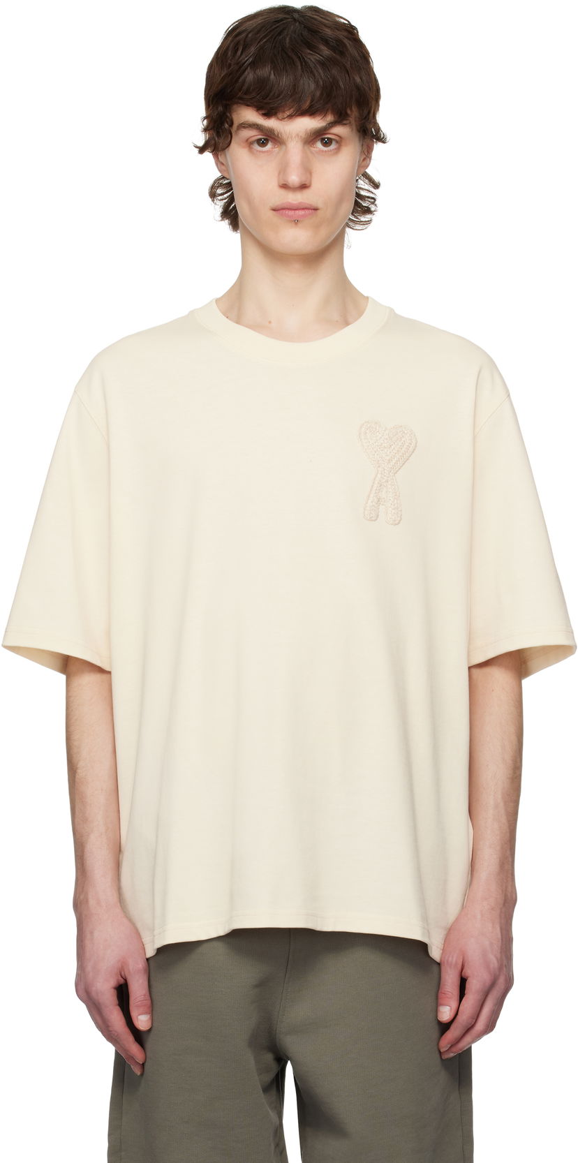 Футболка AMI AMI Paris Ami de Coeur Patch T-Shirt бежевий | HTS055.726