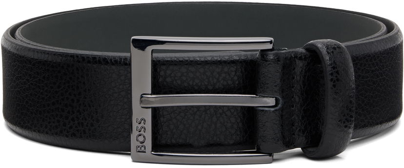 Ремені BOSS Pebbled Leather Rectangular Buckle Belt чорний | 50541158