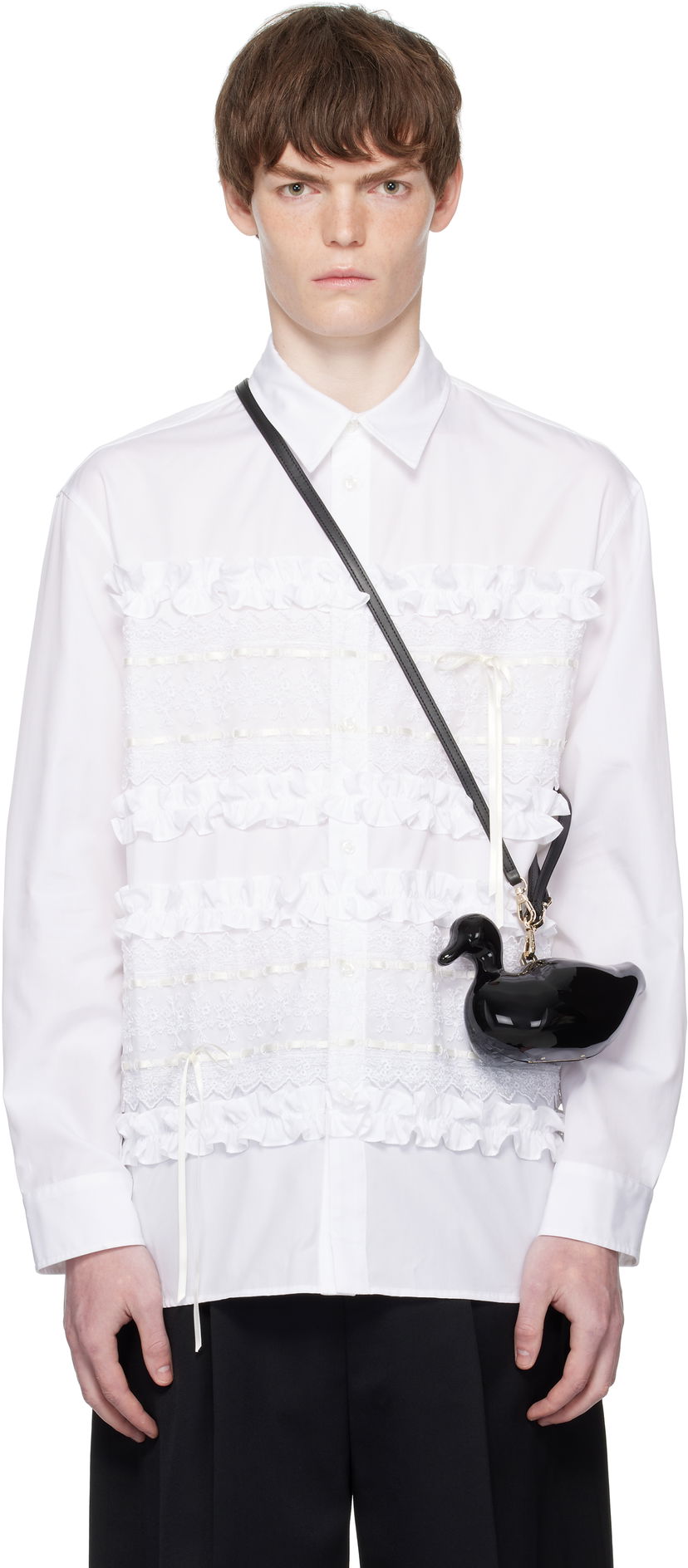 Сорочка Simone Rocha Simone Rocha Lace Ribbon Trim Shirt білий | 5391 1025
