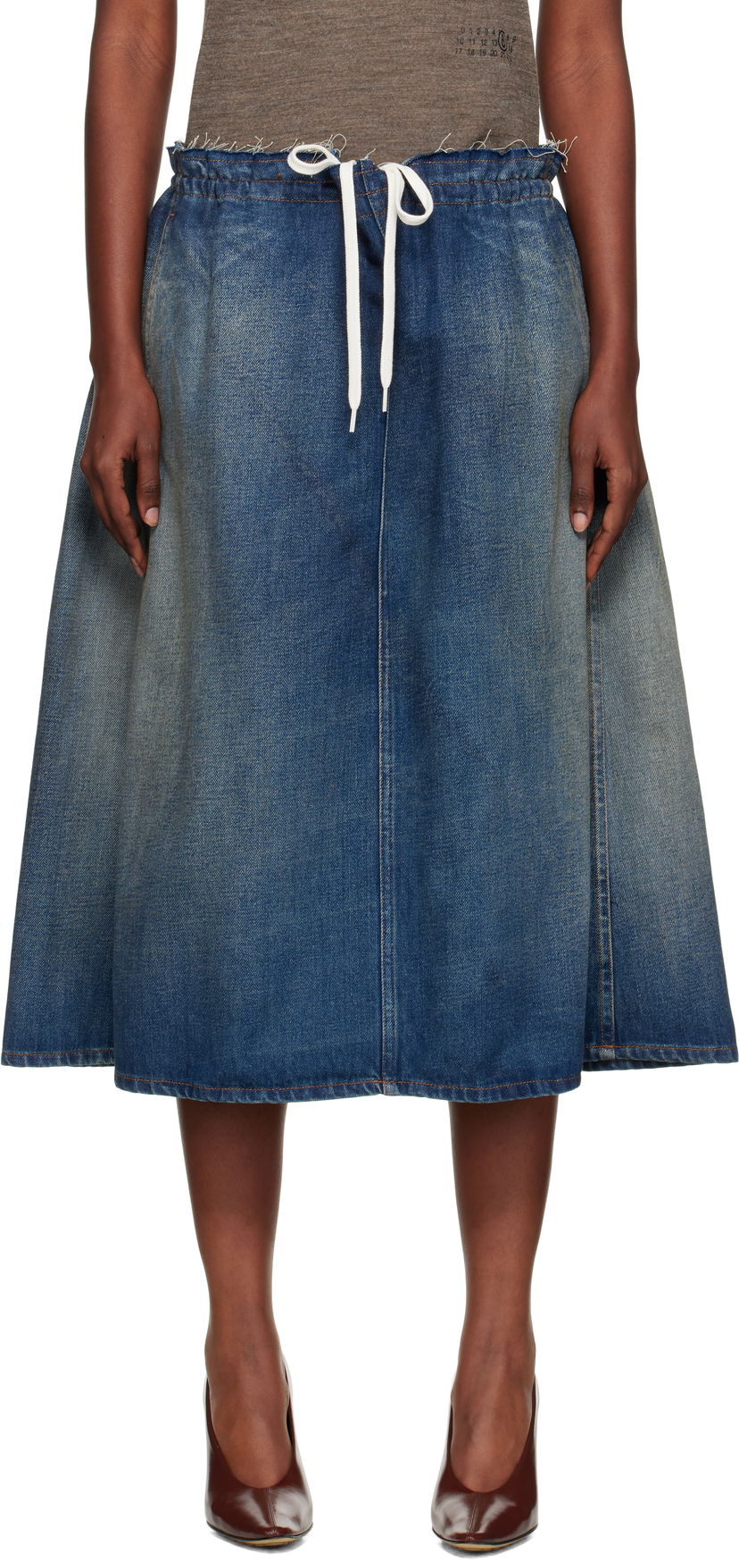 Спідниця Maison Margiela MM6 Maison Margiela Drawstring Denim Midi Skirt Синій | S52MI0023 M30017