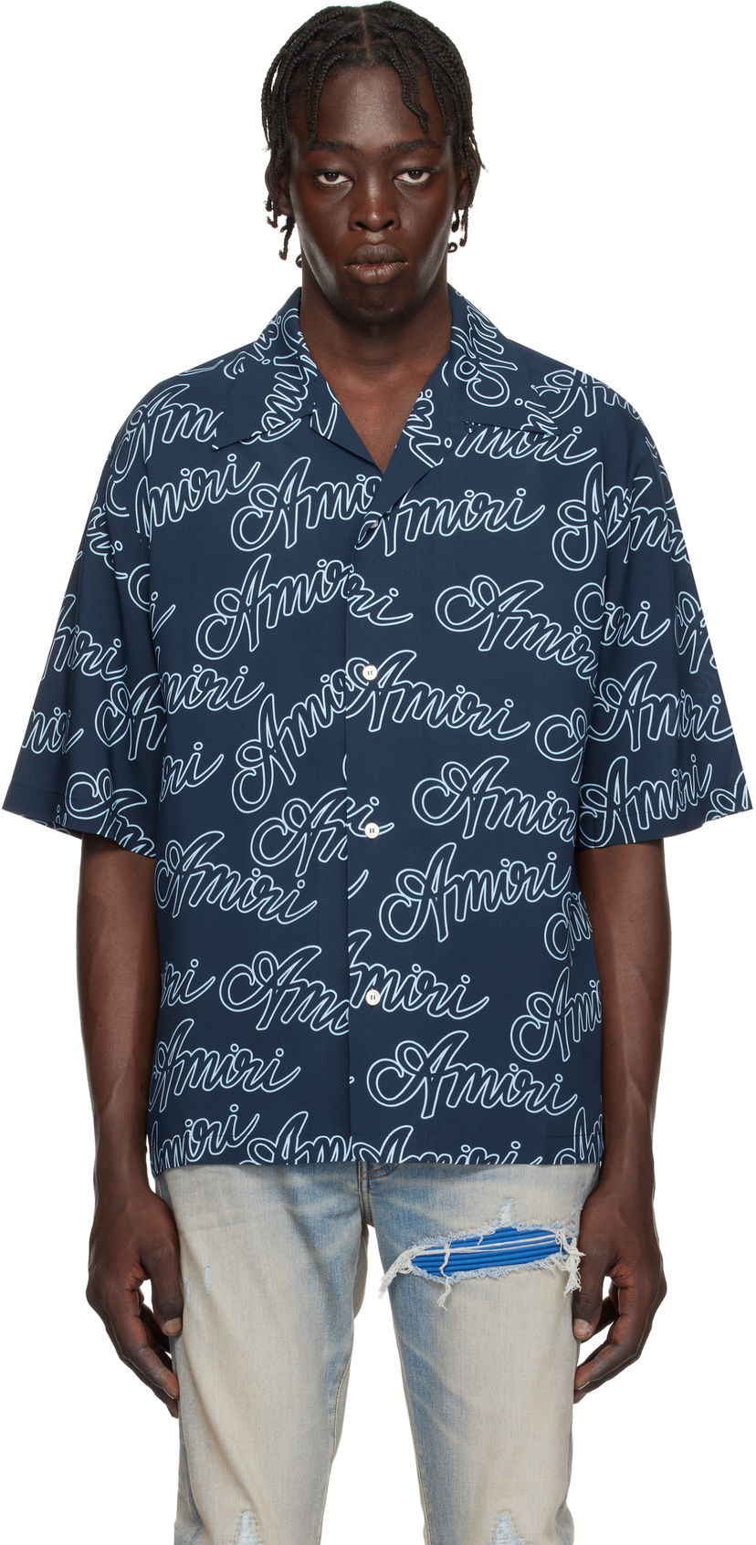 Сорочка AMIRI Script Print Bowling Shirt Синій | AMSTCA1081