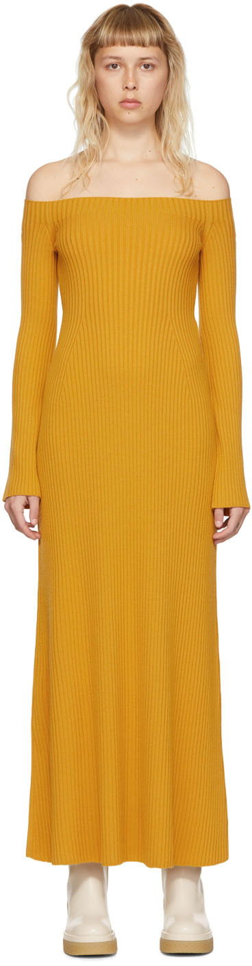 плаття CHLOÉ Wool Off Shoulder Maxi Dress Жовтий | CHC22UMR04650