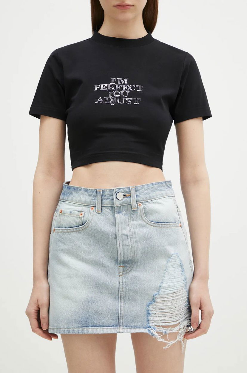 Кроп-топи VETEMENTS VETEMENTS Destroyed Denim Mini Skirt чорний | WA66SK500L