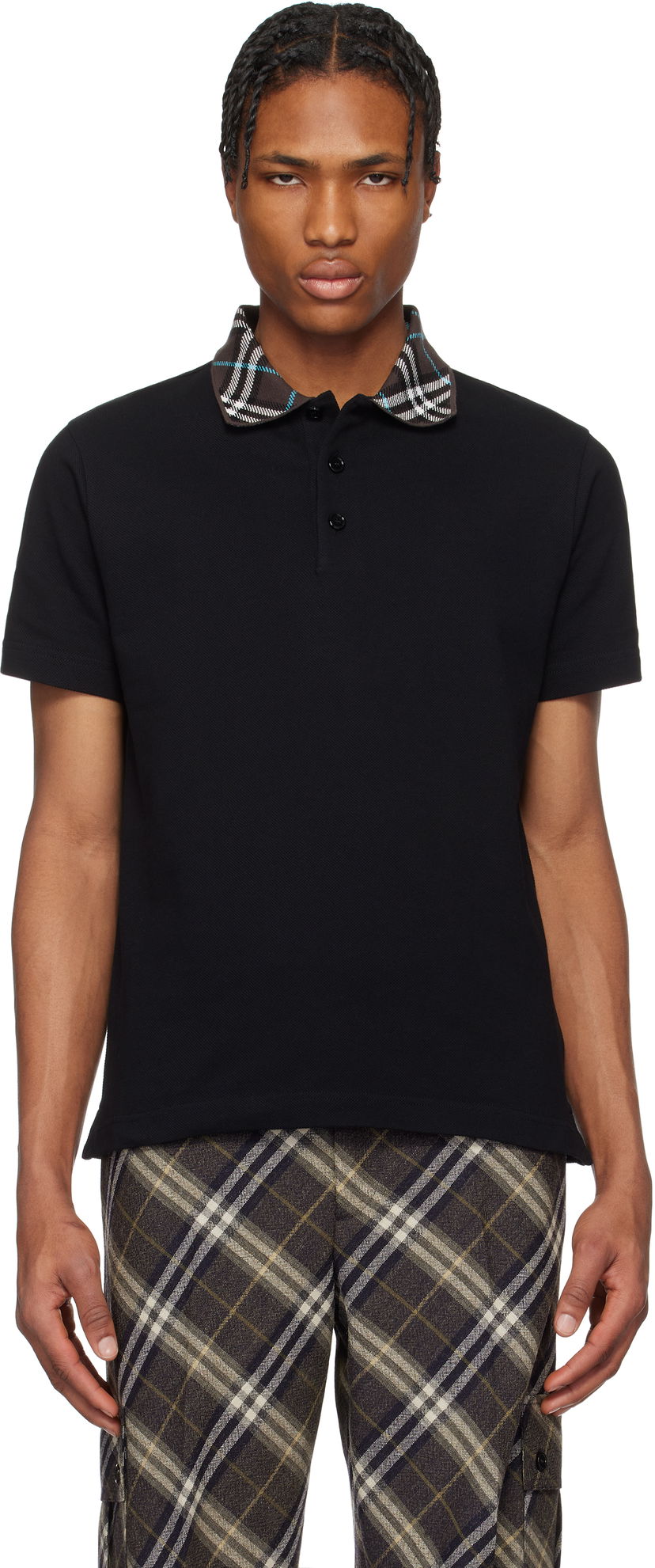 Сорочка поло Burberry Burberry Cotton Polo with Plaid Collar чорний | 8103865