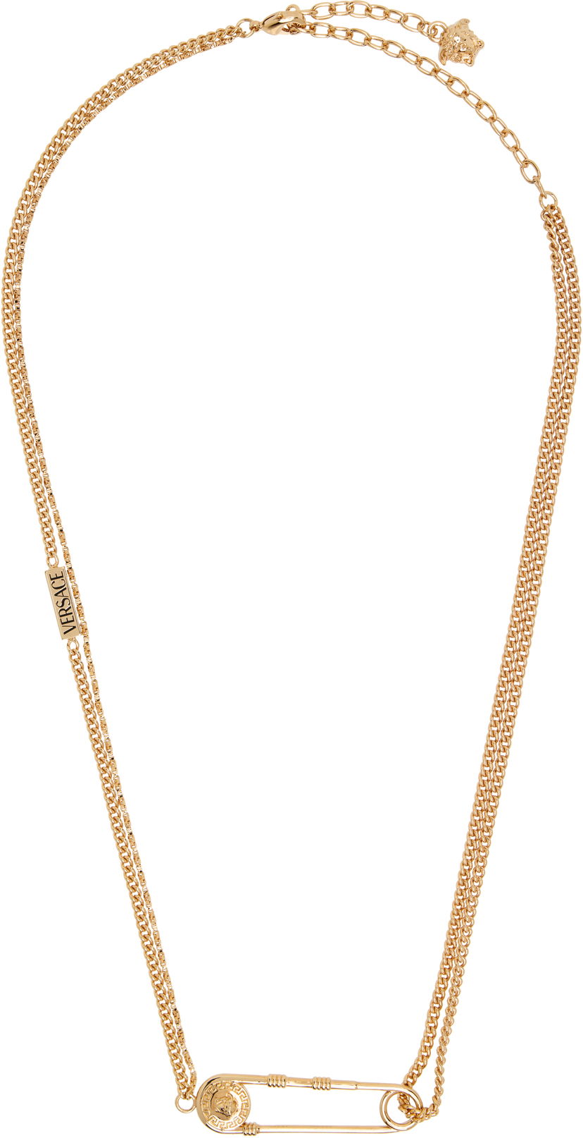 Кольє Versace Versace Gold-Tone Double Chain Safety Pin Pendant Necklace Металік | 1020256_1A00620