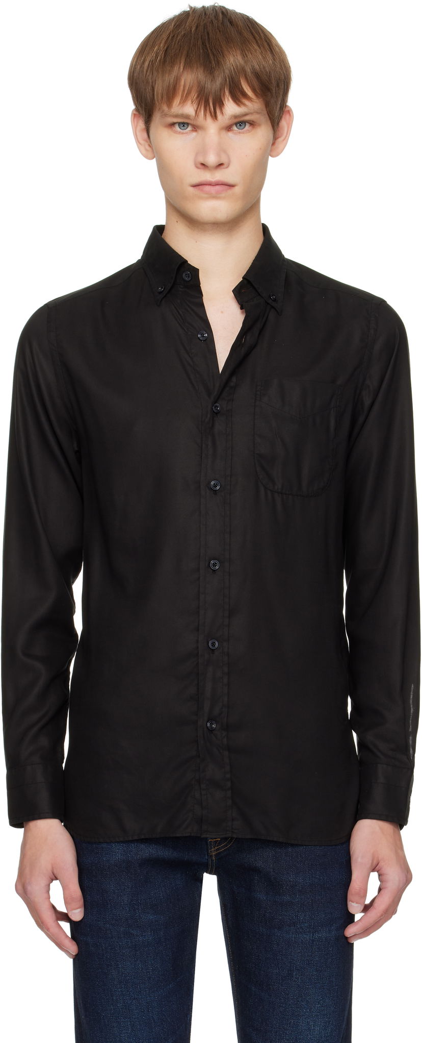 Сорочка Tom Ford TOM FORD Gabardine Slim Fit Shirt чорний | HSO001-FMT058