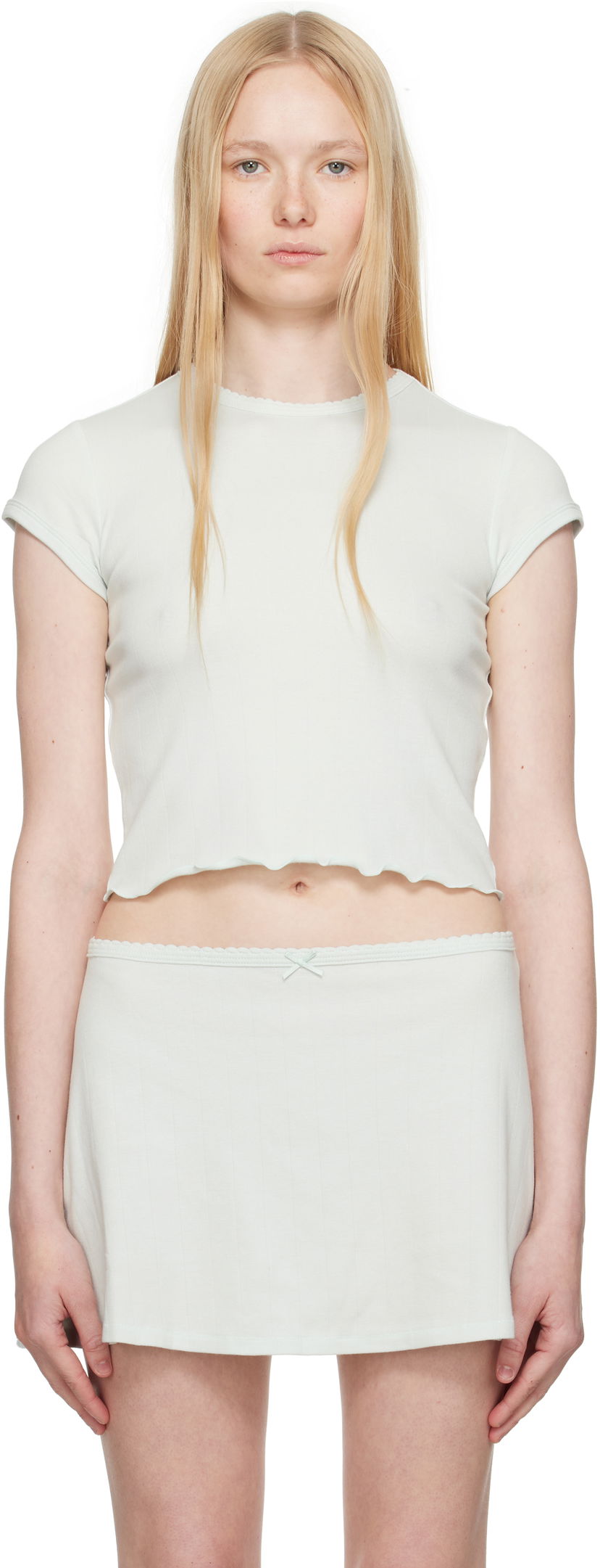 Спідниця SKIMS SKIMS Drop Needle Pointelle Baby Tee Зелений | ST-STT-8463