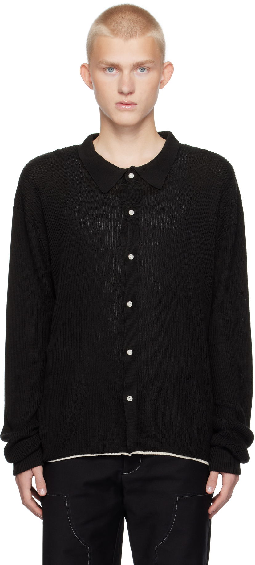 Cветр Soulland Longsleeved Polo Cardigan чорний | 42008-1306