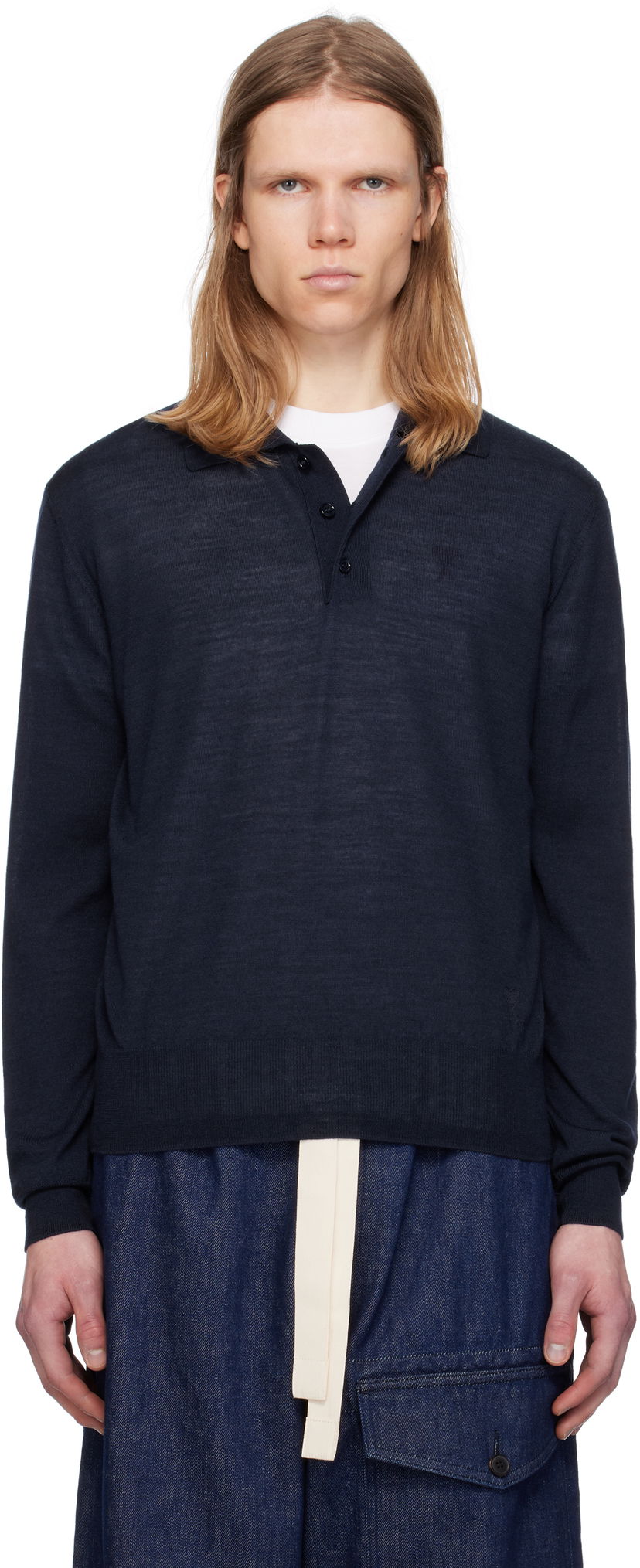 Cветр AMI AMI Paris Tonal De Coeur Polo темно-синій | HPL366.KN0066