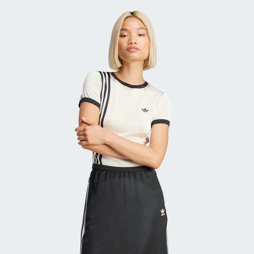 Спідниця adidas Performance Knitted 3 Stripes Short Sleeve T-Shirt чорний | JJ0961
