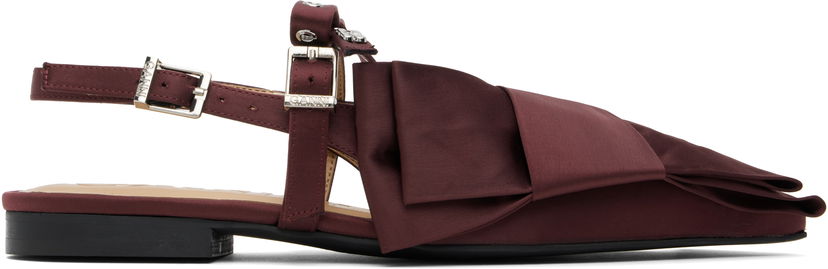 Аксесуари GANNI GANNI Big Bow Slingback Flats Бордовий | S2860