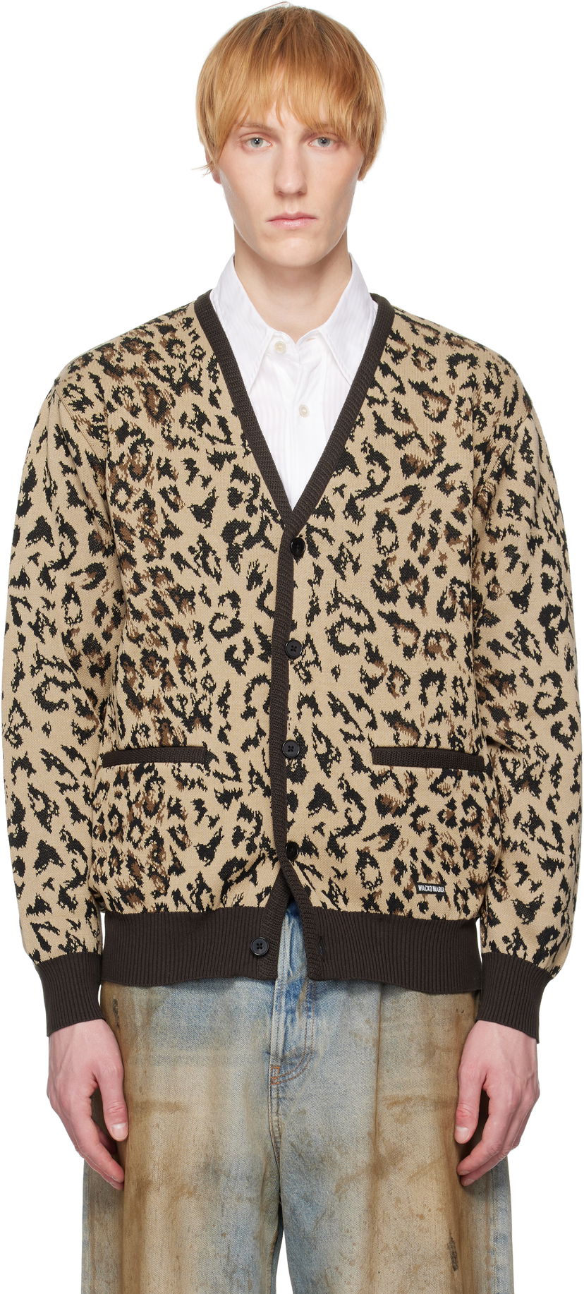 Cветр WACKO MARIA WACKO MARIA Leopard Jacquard Knit Cardigan бежевий | 25SS-WMK-KN14