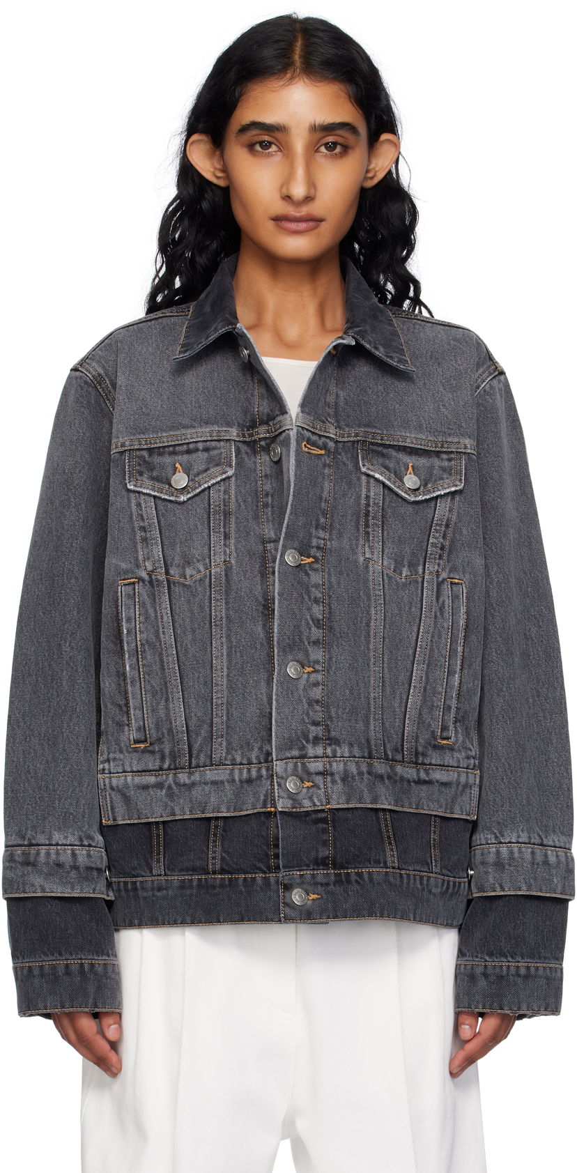 Куртка Stella McCartney Stella McCartney Tonal Panelled Denim Jacket Сірий | 6D03443SQH30