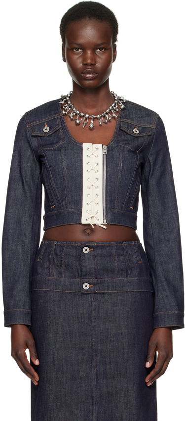 Куртка Jean Paul Gaultier Jean Paul Gaultier 'The Contrasting Lace-Up' Cropped Denim Jacket Синій | 25/33-F-VE085-D019-5568, 0