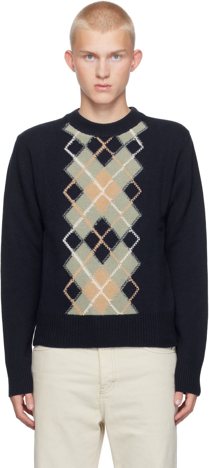 Cветр AMI Argyle Crew Neck Sweater чорний | HKS044.KN0057