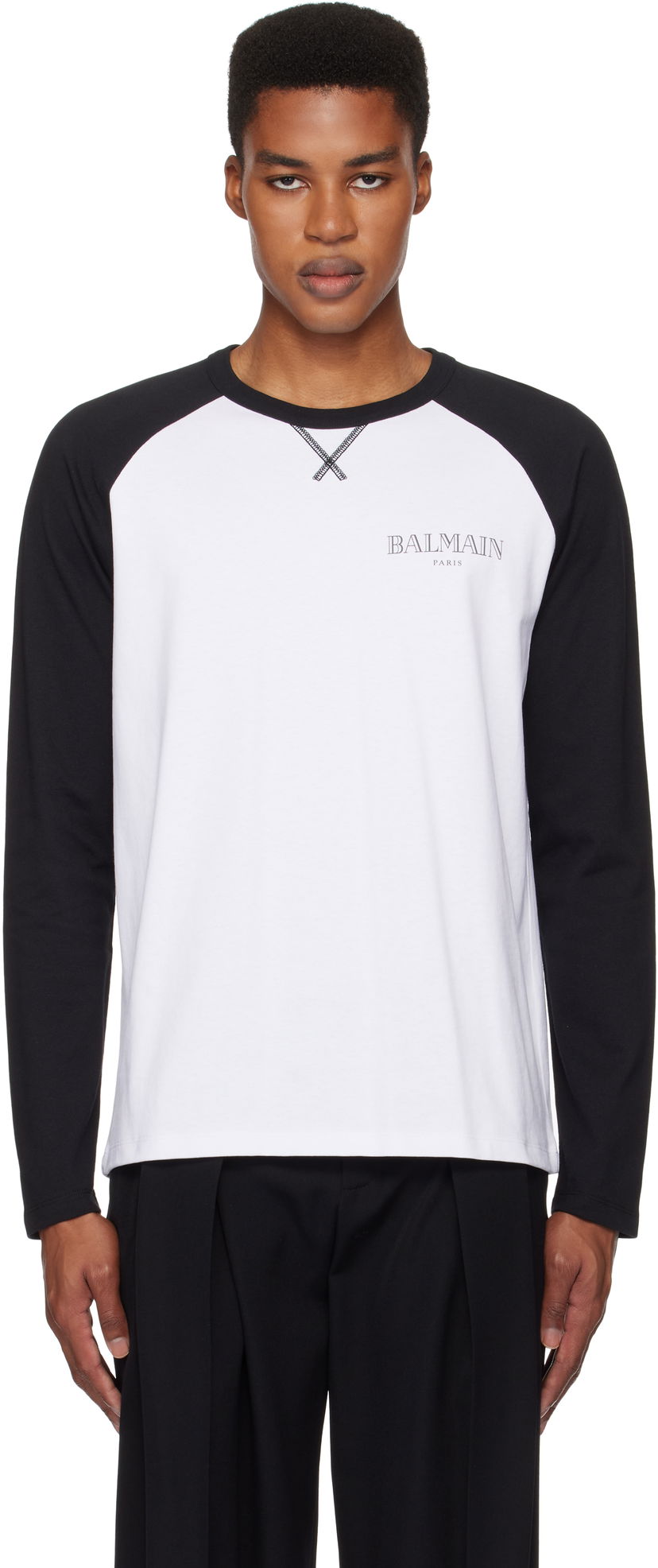 Футболка Balmain Long Sleeve Raglan T-Shirt білий | DH0EK055GE07