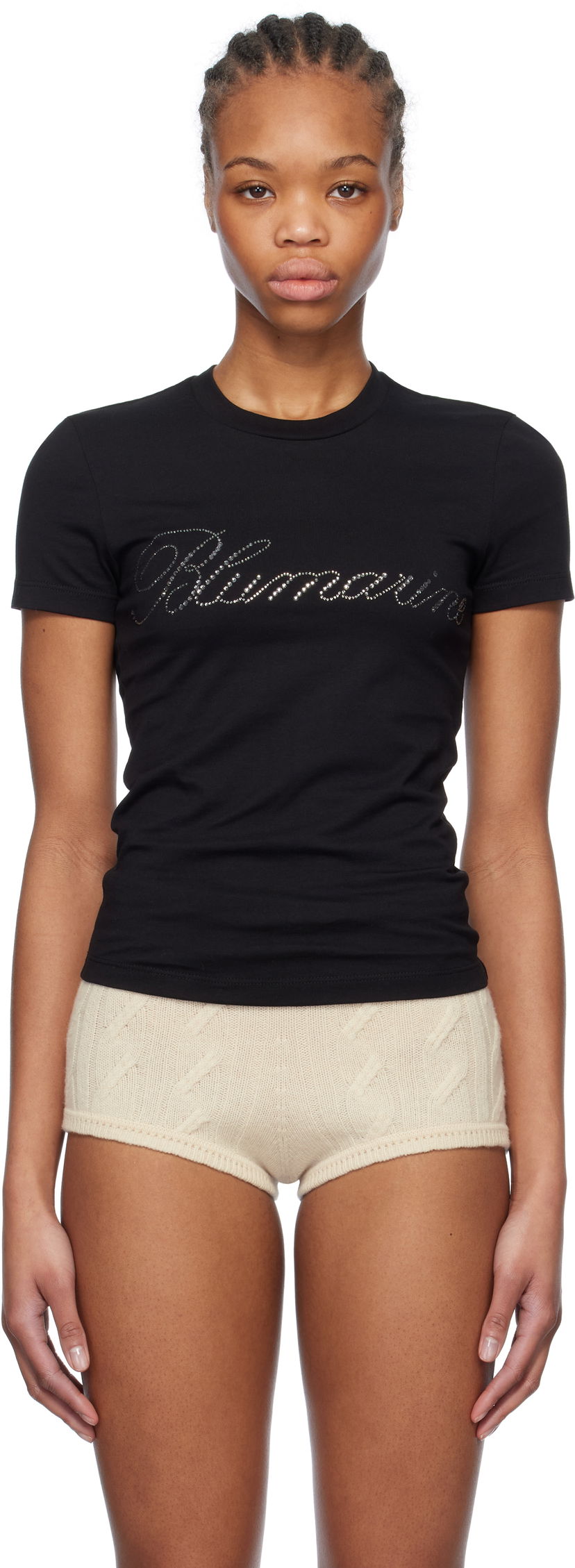 Футболка Blumarine Blumarine Rhinestone Embroidered T-Shirt чорний | P522T082A