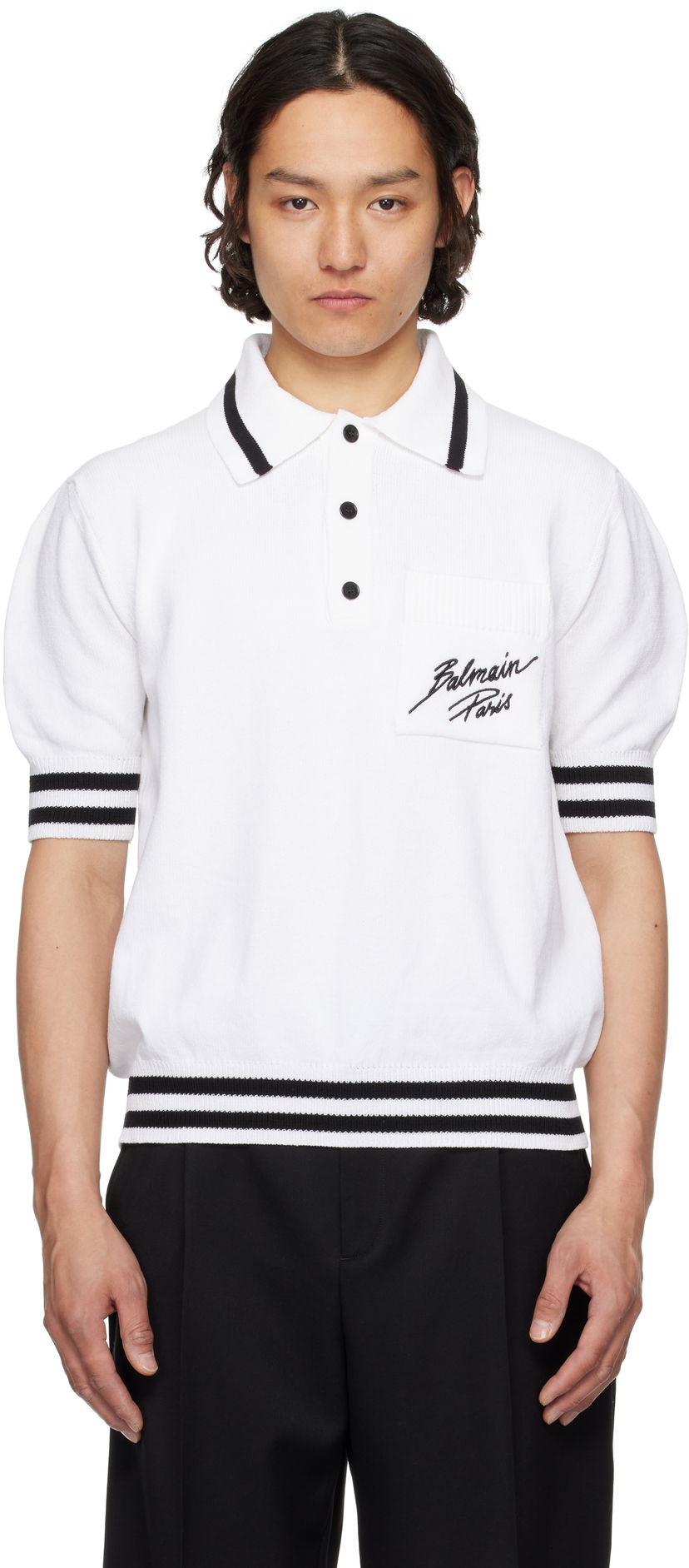 Сорочка поло Balmain Balmain Logo Knit Polo білий | EH0GB046KI49