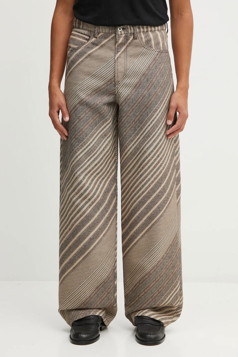 Штани KENZO Wool Blend Diagonal Stripe Turn Up Wide Fit Pants Різнокольоровий | FF65PA3839IO