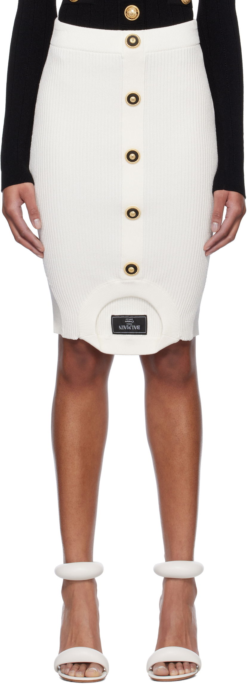 Спідниця Balmain Balmain Optical Illusion Ribbed Knit Miniskirt білий | EF1LBA60KI10