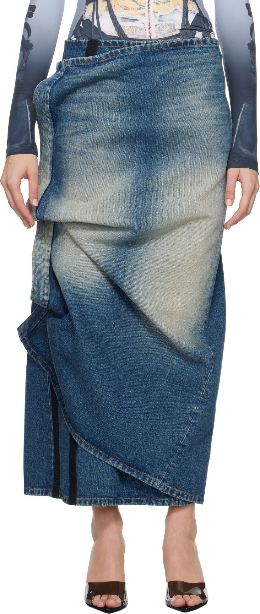 Спідниця Y/PROJECT Blue Velcro Denim Midi Skirt Синій | 107SK005