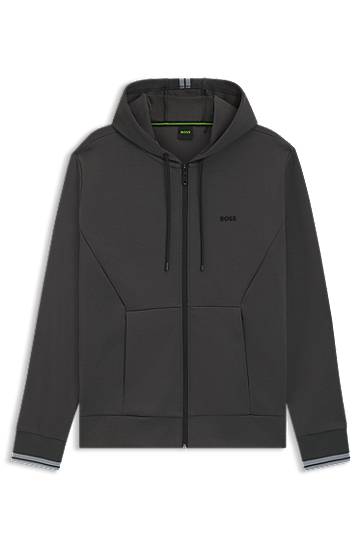Світшоти BOSS BOSS Cotton-Blend Zip-Up Hoodie with Stripe Details Сірий | 50542974
