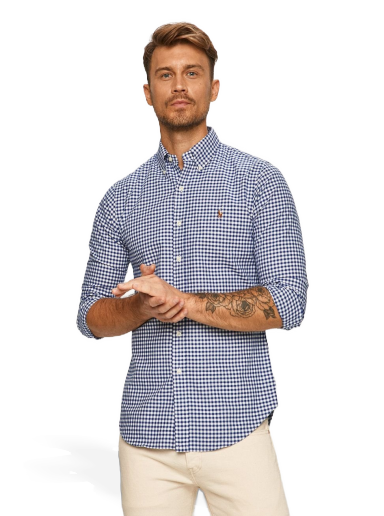 Сорочка Polo by Ralph Lauren Custom-Fit Oxford Checked Shirt Синій | 710549084010