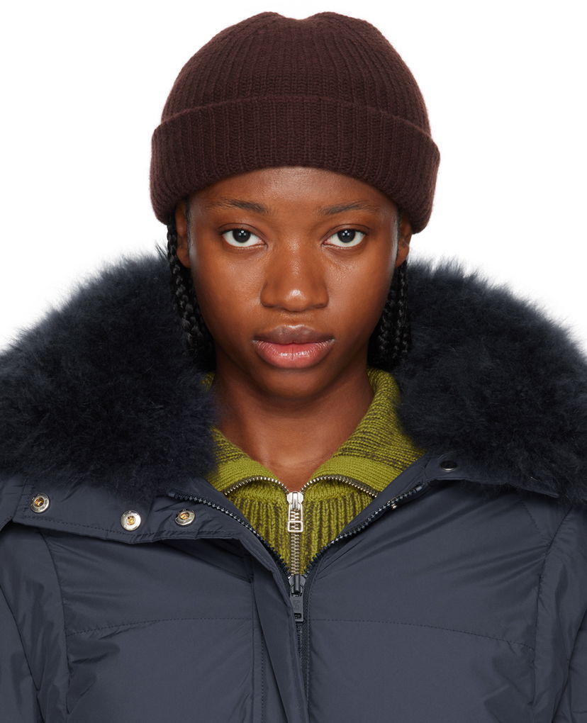 Шапка Yves Salomon Ribbed Beanie Коричневий | 24W23WAA500XXMACL