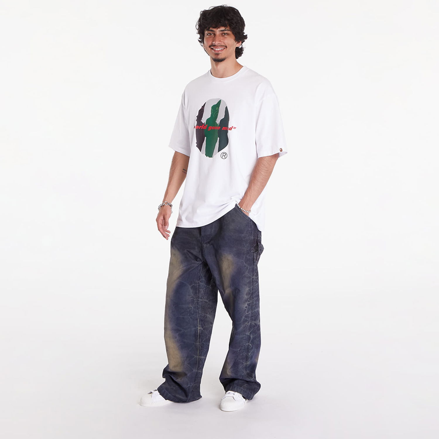 Футболка BAPE A BATHING APE Shark Shinji Ape Head Relaxed Fit Tee білий | 001TEK301328MWHT, 1