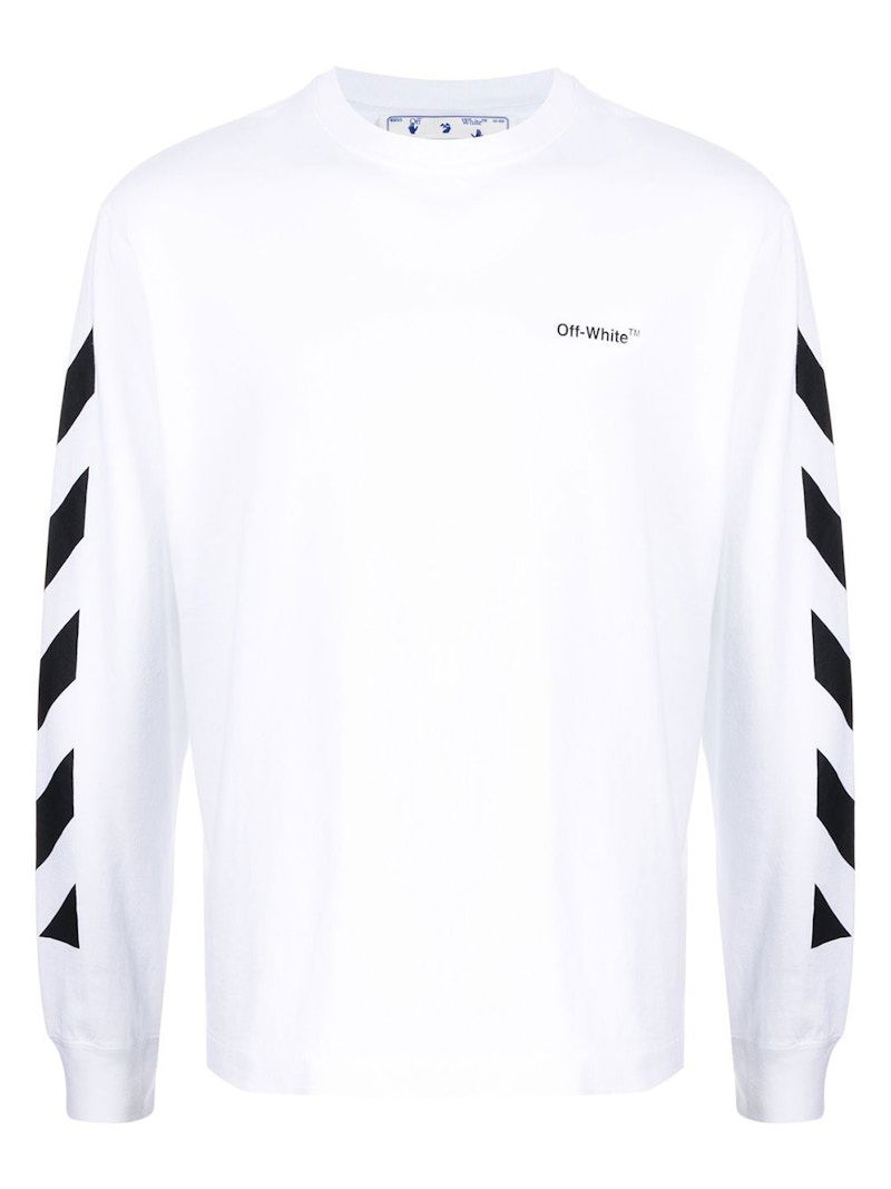 Футболка Off-White Diagonal Helvetica Long Sleeve T-Shirt білий | OMAB064C99JER0010110