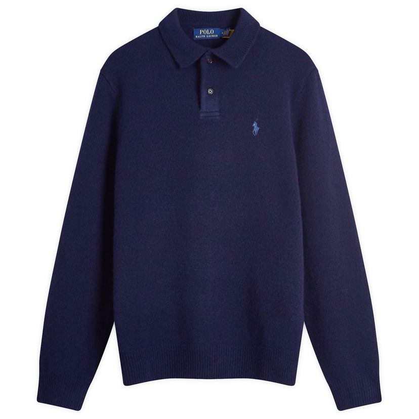 Сорочка поло Polo by Ralph Lauren Knitted Long Sleeve Polo Shirt Синій | 710946141001