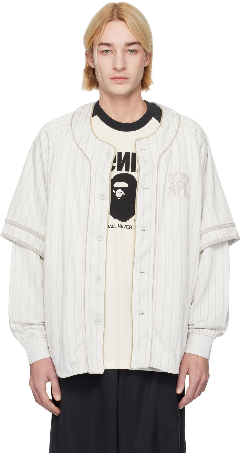 Сорочка BAPE Striped Long Sleeve Baseball Shirt білий | 001SHK801303M