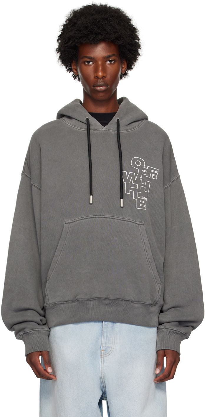 Світшоти Off-White Gray Outline Arrow Skate Hoodie Сірий | OMBB085F24FLE0071001