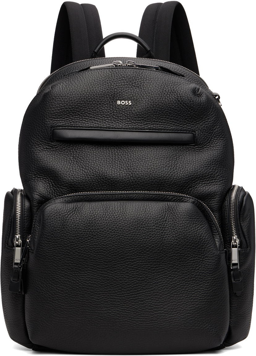 Рюкзак BOSS BOSS Leather Backpack with Zipped Side Pockets чорний | 50552436