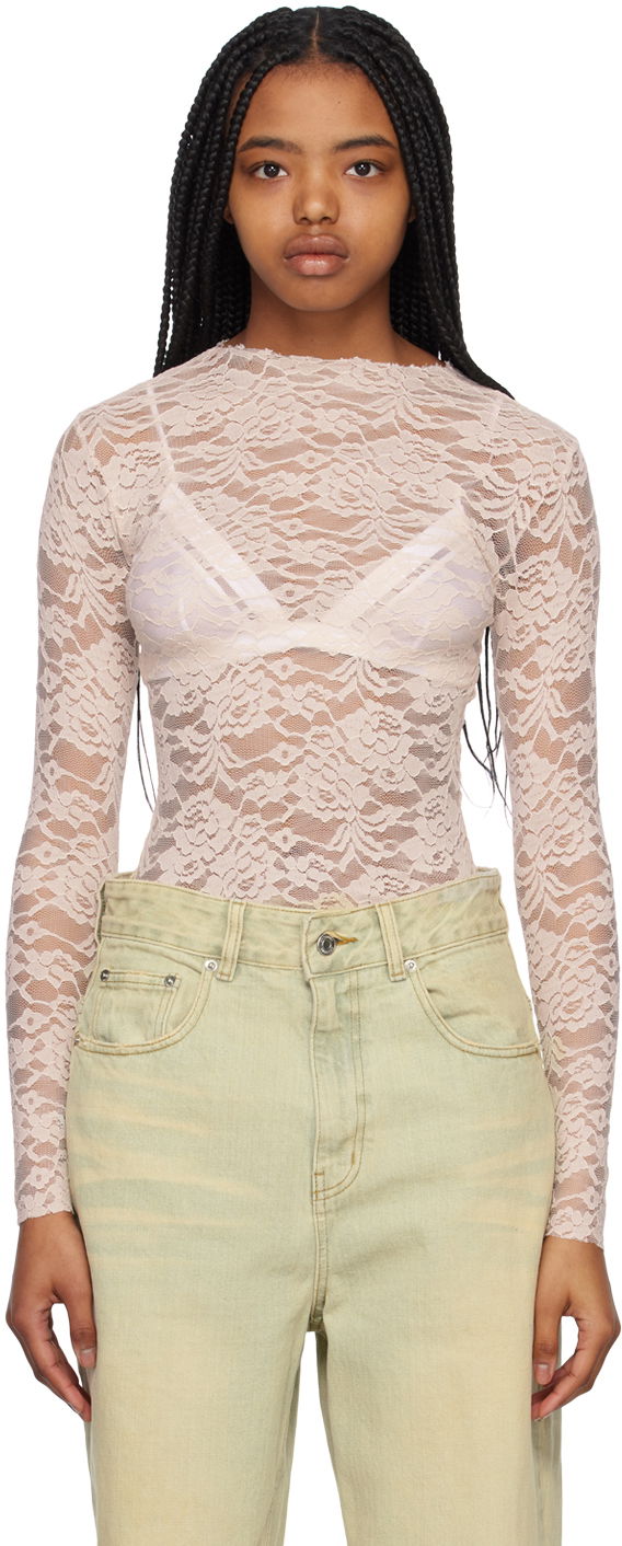 Футболка We11done We11done Lace Long Sleeve Top Рожевий | WD-BL1-23-129-W-BG