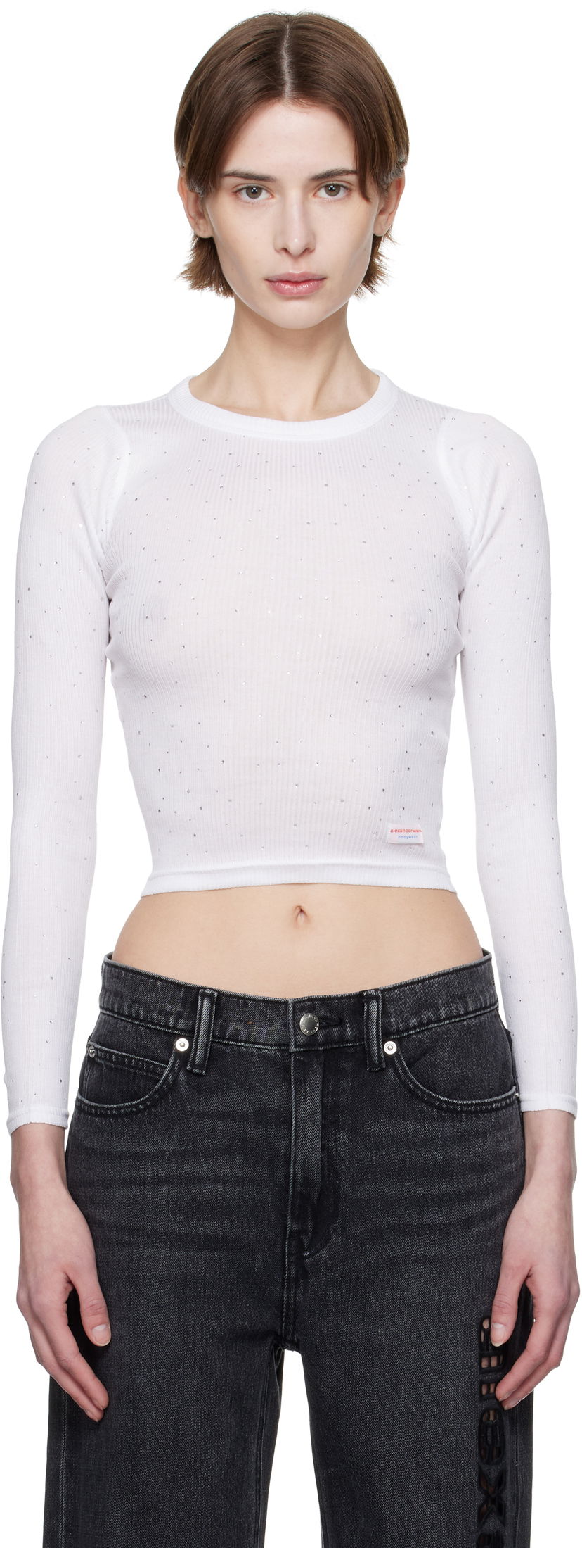 Кроп-топи Alexander Wang Alexander Wang Crystal Long Sleeve T-Shirt білий | WL003AT