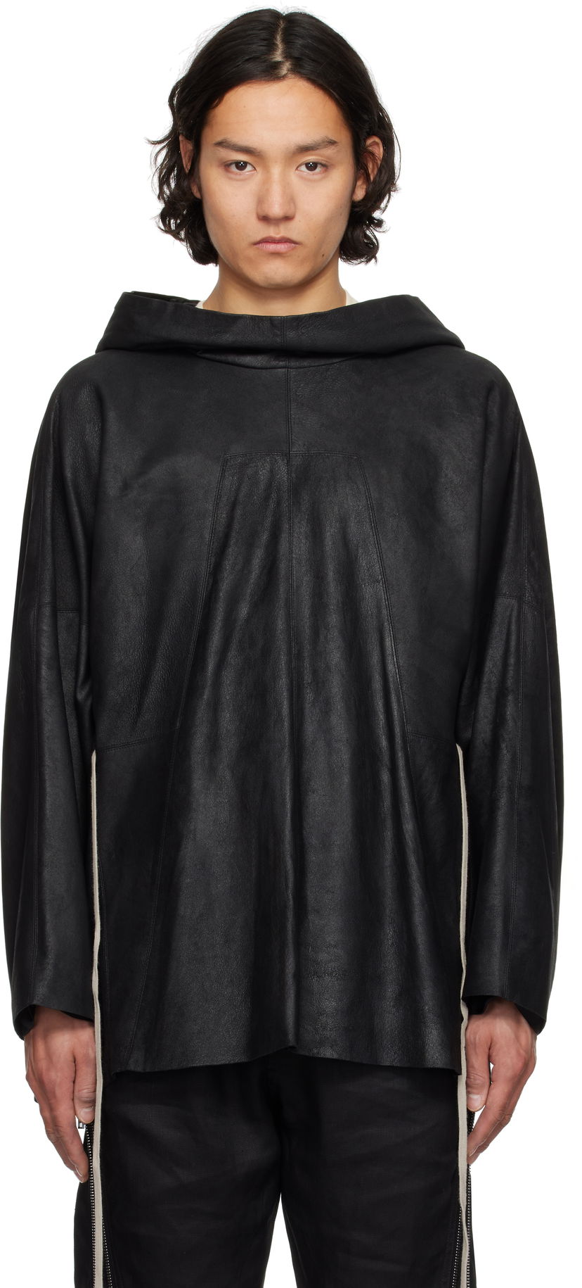 Світшоти Rick Owens Rick Owens Hollywood Hooded Tunic Leather Jacket чорний | RR01E5702 LBA