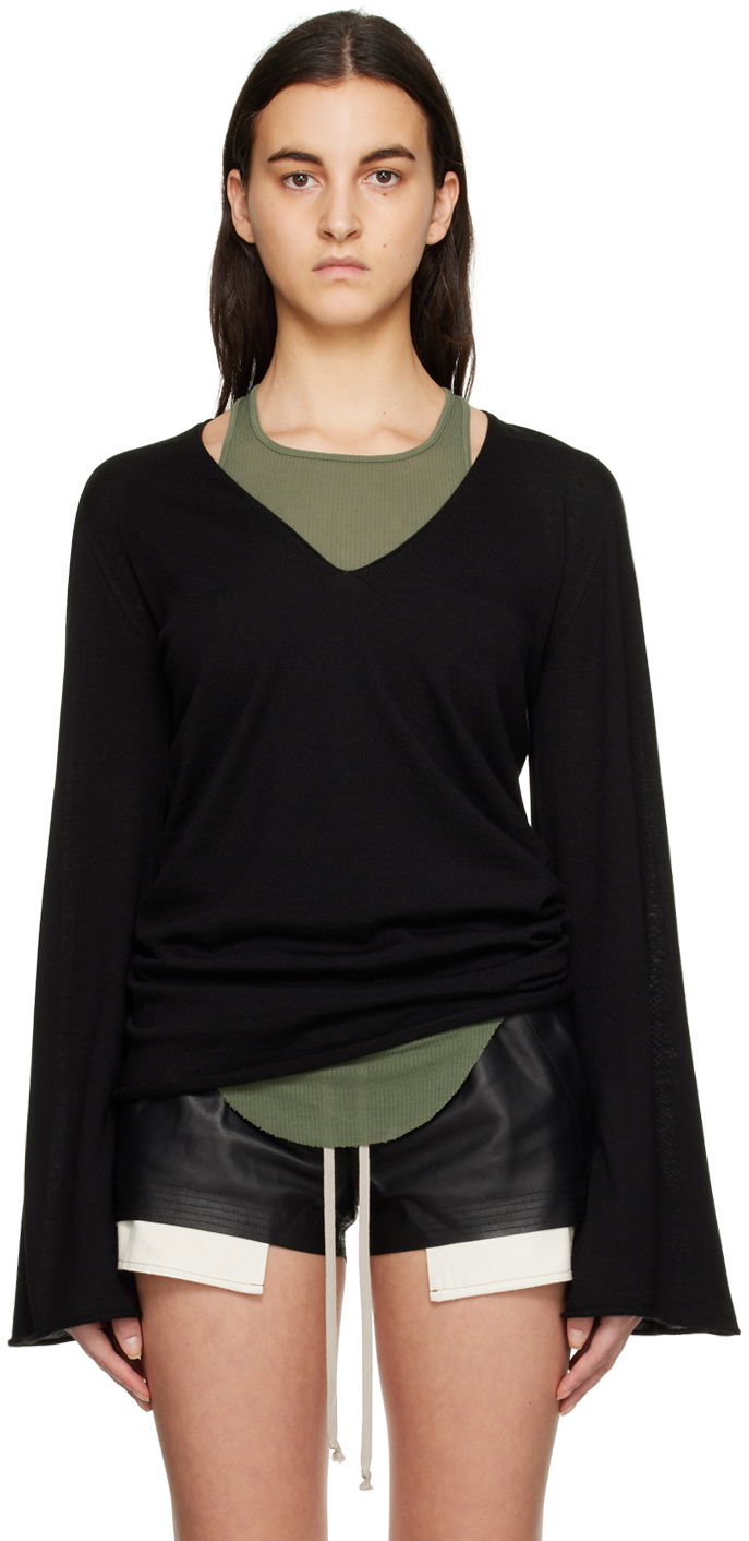 Cветр Rick Owens V-Neck Long Sleeve Sweater чорний | RP01C5616 M
