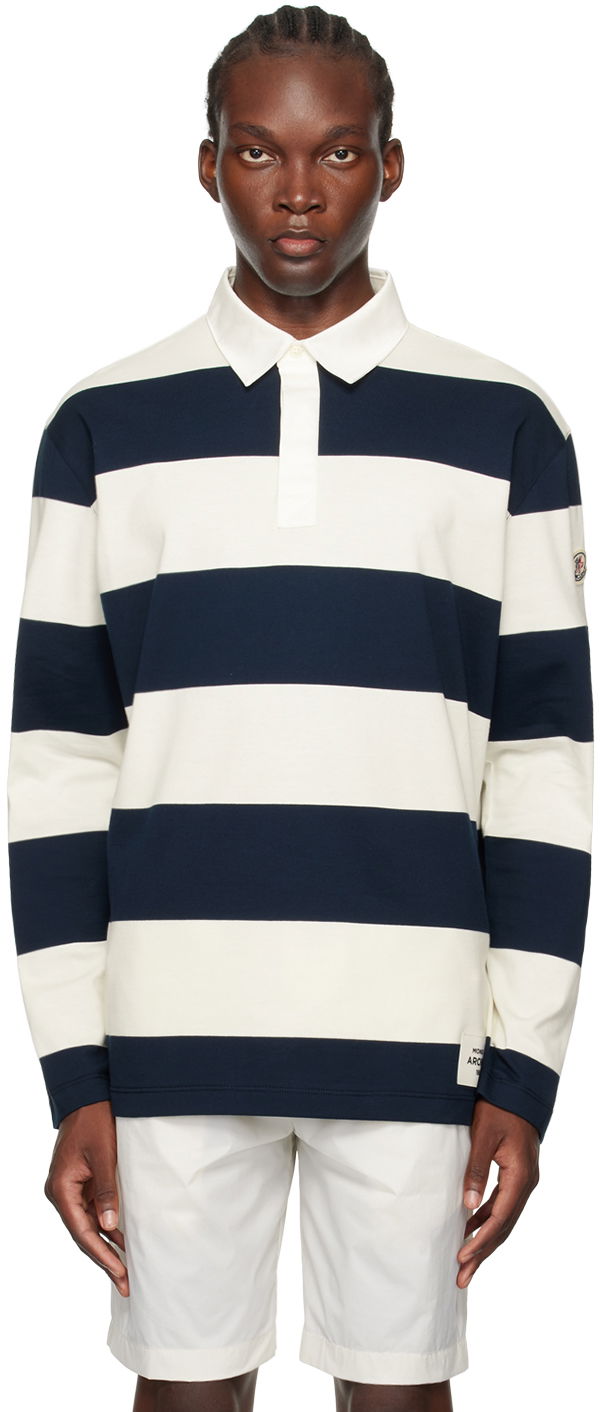 Сорочка поло Moncler White & Navy Striped Polo темно-синій | J20918B0000189ANC
