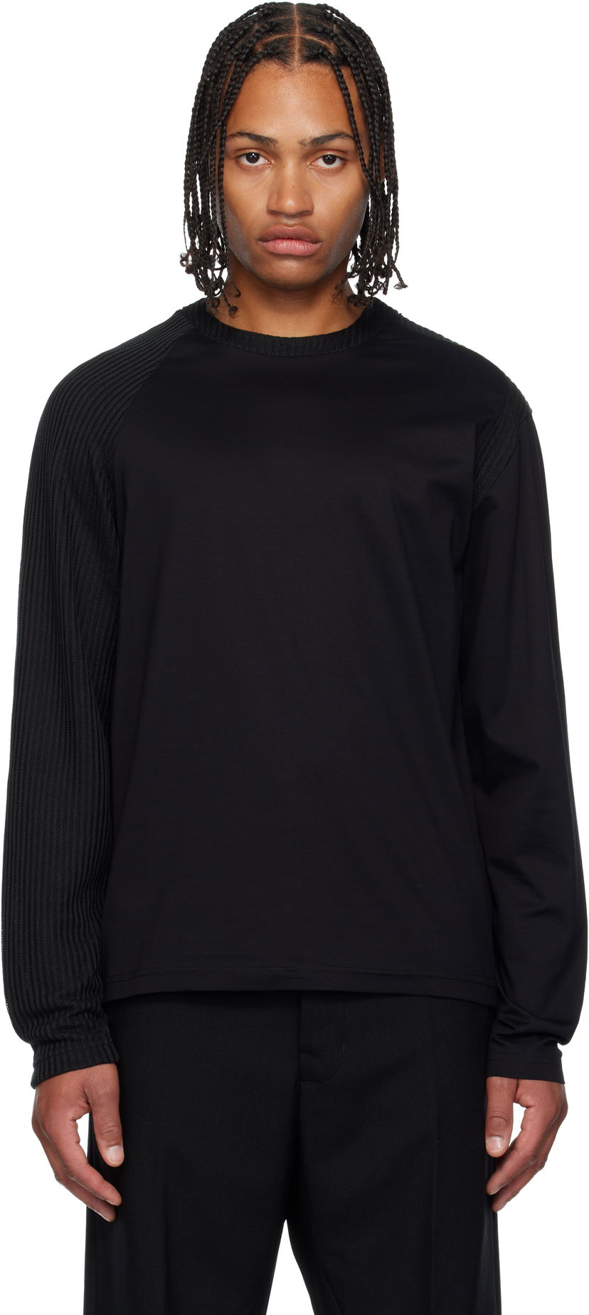 Футболка HELIOT EMIL Obscura Long Sleeve T-Shirt with Ribbed Details чорний | AW25_M_09_152_BLK01